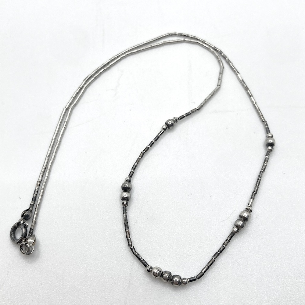 𝅺vtg Sterling Liquid Silver Heishi Tube & Ball Bead Choker Necklace 15”